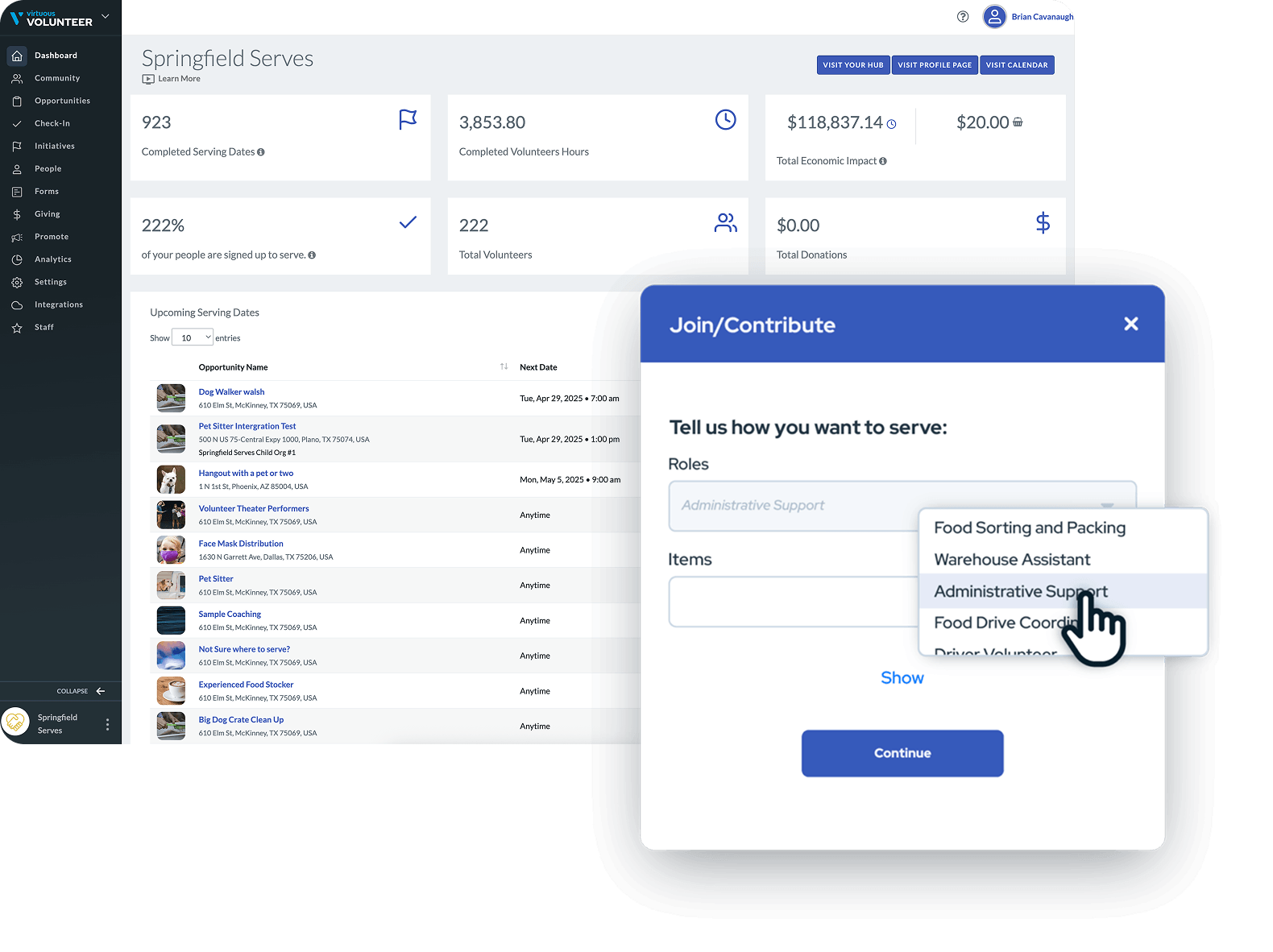Virtuous Volunteer: volunteer management software