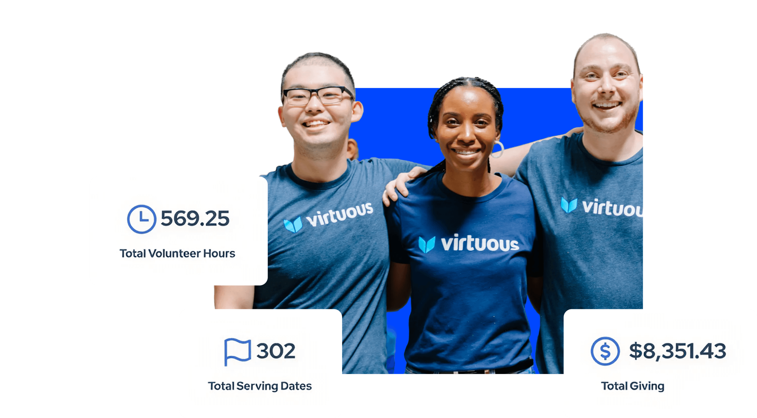 Track volunteer hours with reporting and analytics in Virtuous Volunteer.