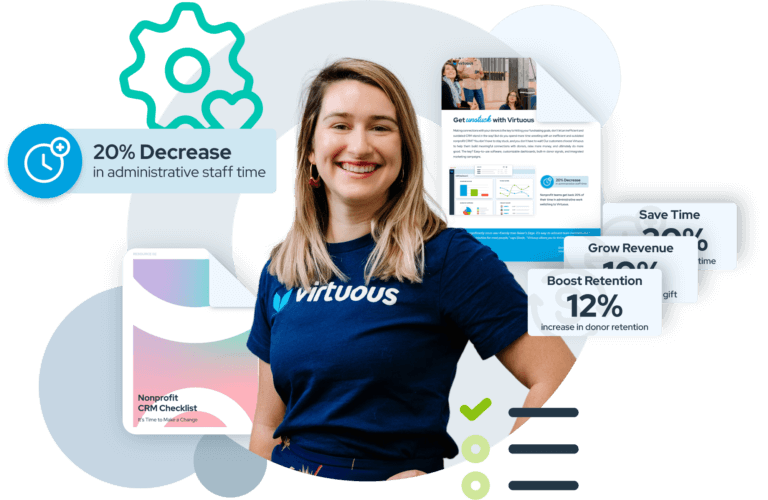 Image of Virtuous team member surrounded by graphics from the downloadable resources.