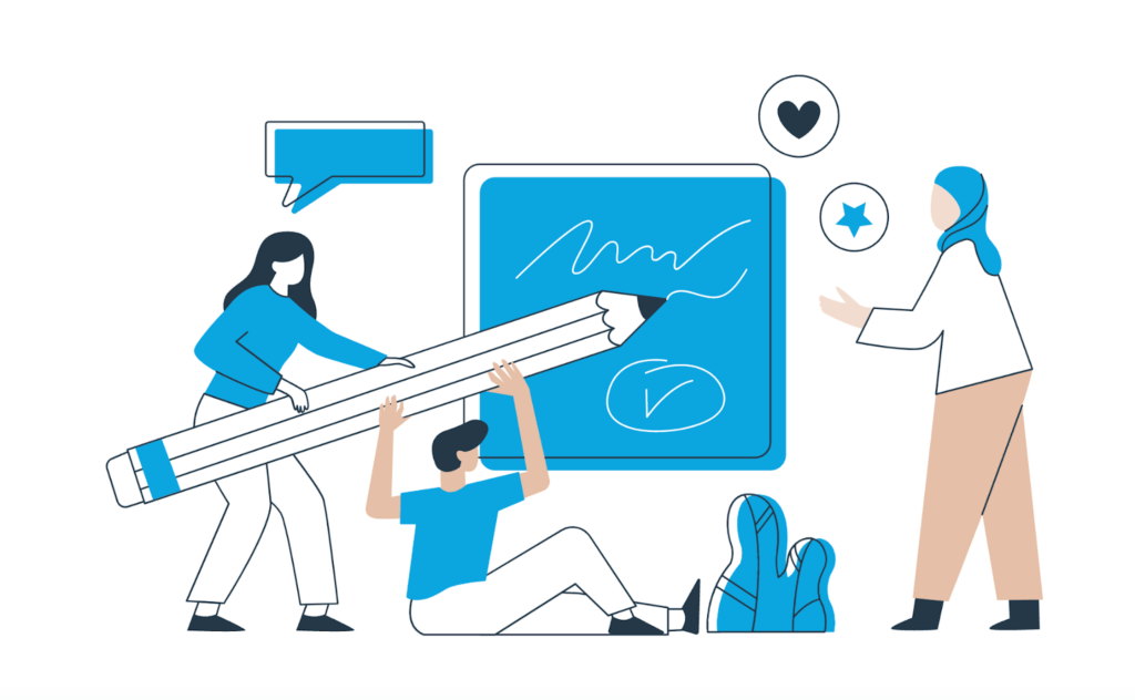 illustration of people working on social media for nonprofits