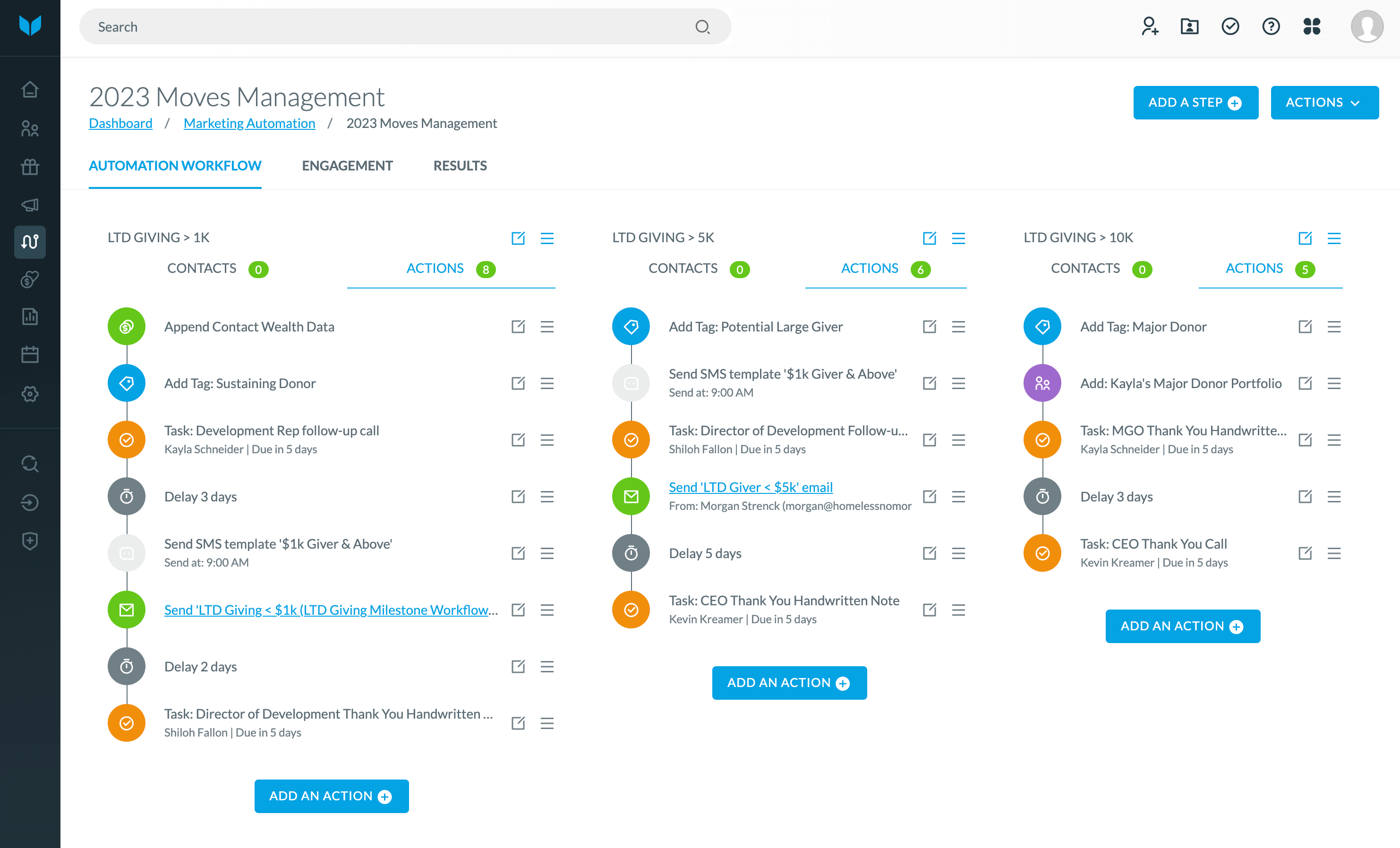 Moves management inside of Virtuous — powered by CRM automation.