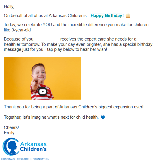 Arkansas Children’s began their automation journey with personalized birthday messages.