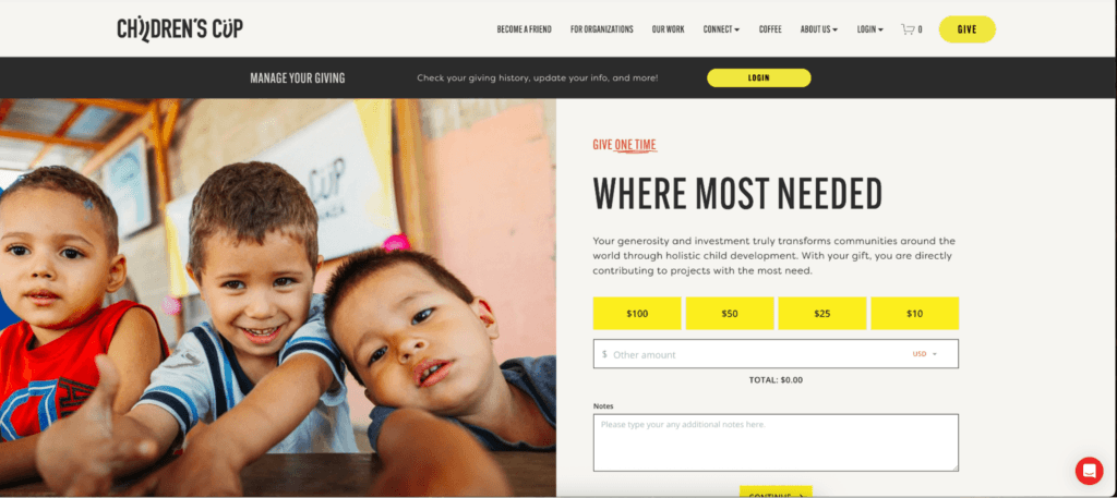 Donation Page Examples Children's Cup