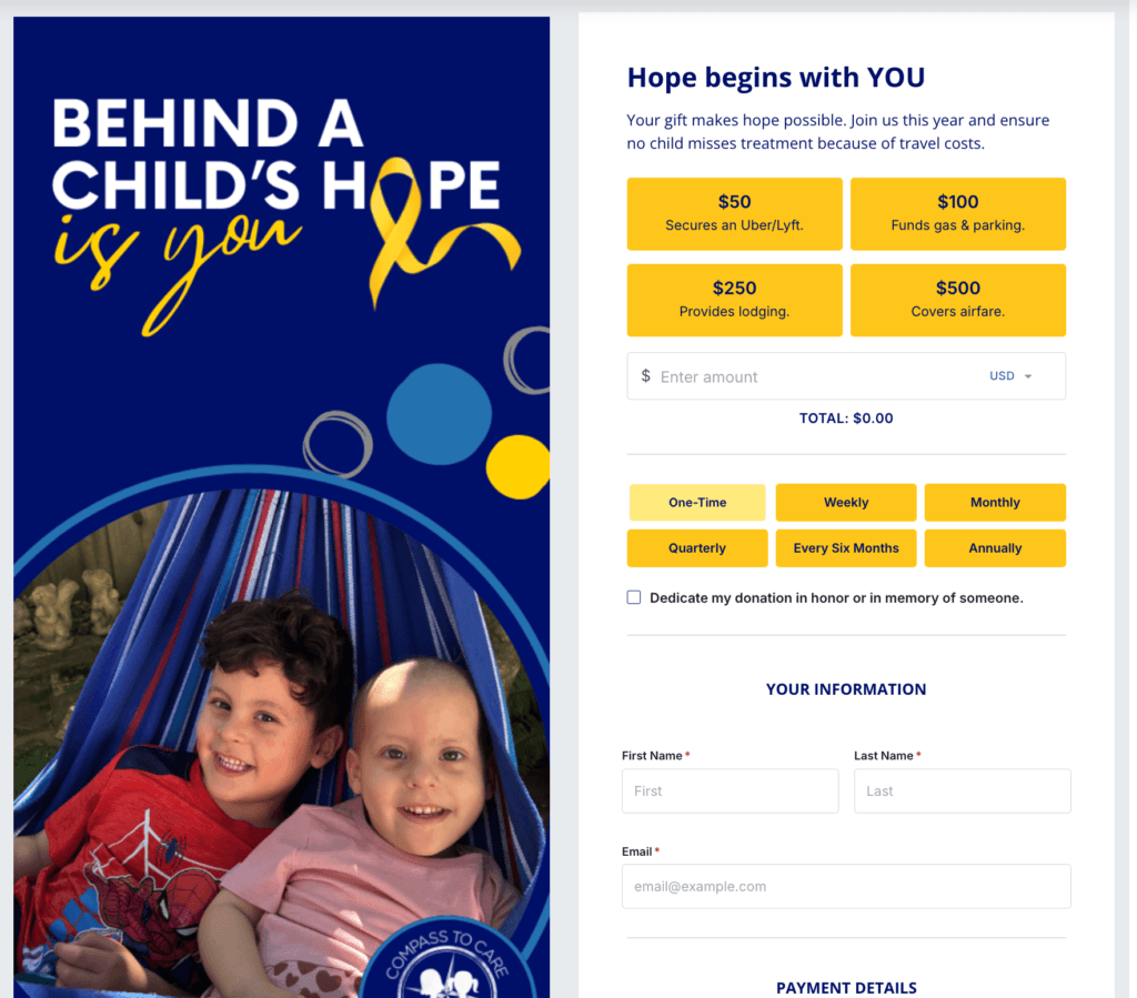 Donation Page Examples: Compass to Care