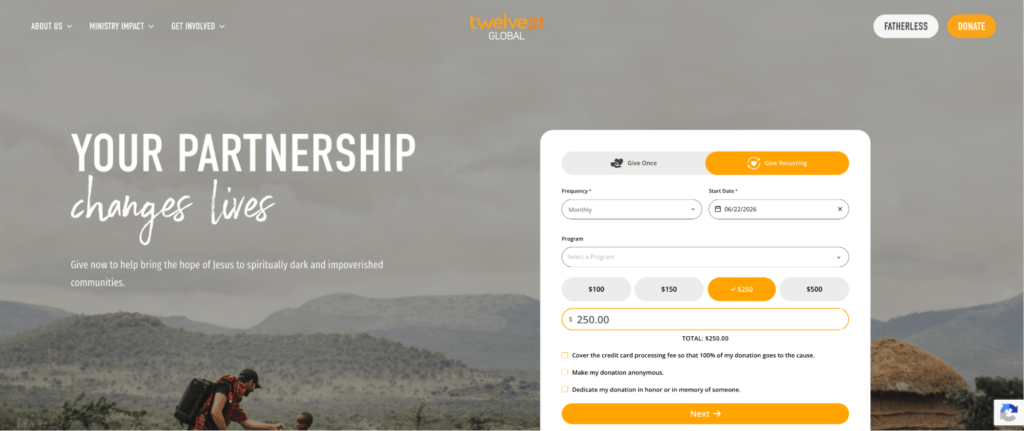 Donation Page Examples: Twelve21 Global