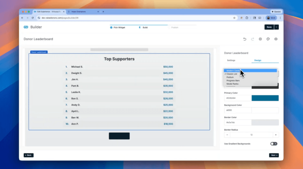 Donation Widget: Donor Leaderboard