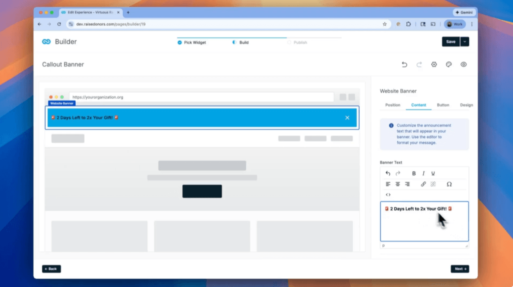 Donation Widget: Website Banner
